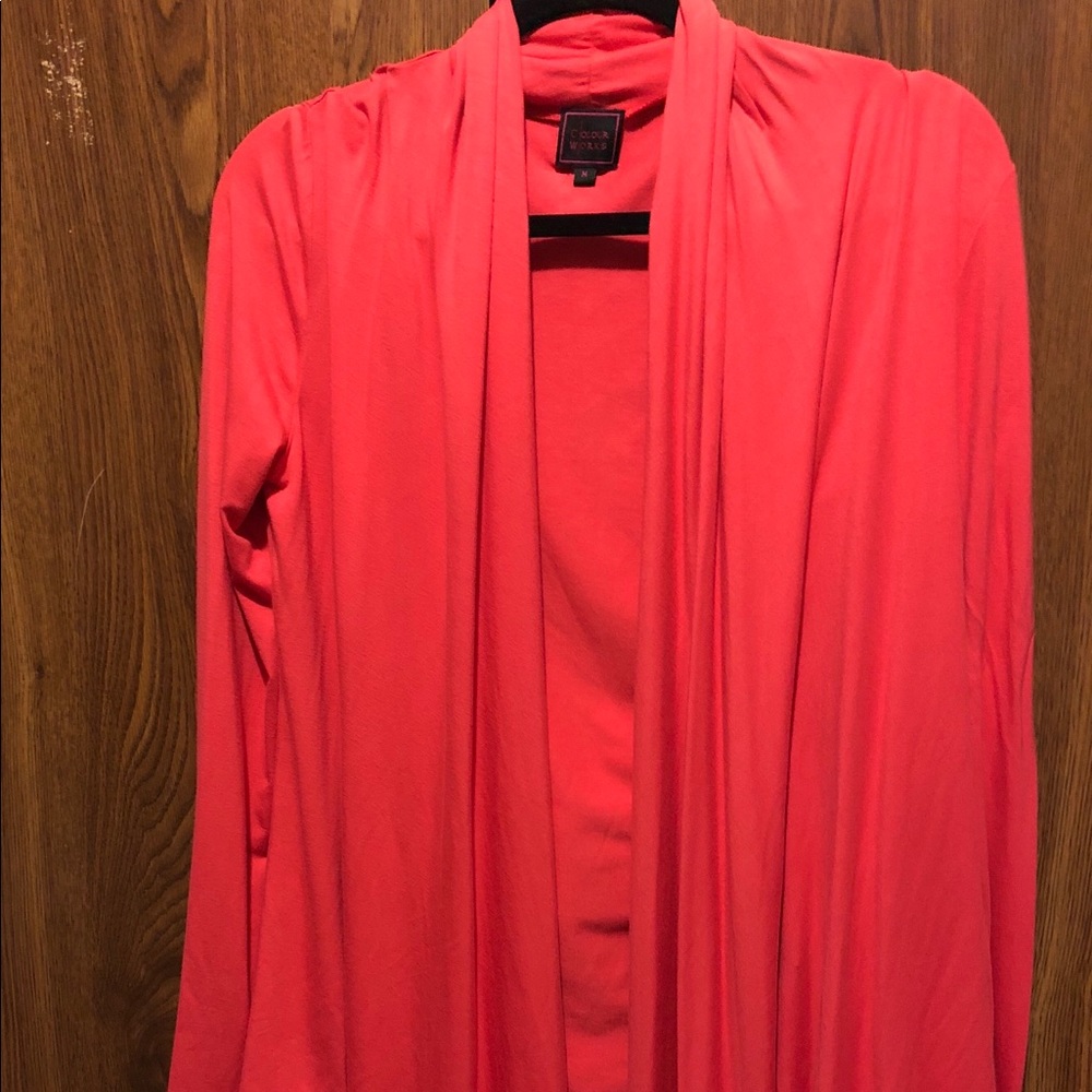 Drapy bright coral almost like a jacket cardigan